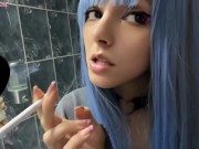 Preview 5 of Blue Hair Alt Babe smoking in your bathroom (full vid on my 0nlyfans/ManyVids)