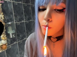 Blue Hair Alt Babe smoking in your bathroom (full vid on my 0nlyfans/ManyVids) Video