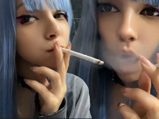 Blue Hair Alt Babe Smoking in your Bathroom (full Vid on my 0nlyfans/ManyVids)