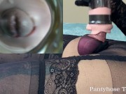 Preview 4 of Pantyhose Femboy gets a Sloppy Blowjob Split Screen Internal Camera Stroker