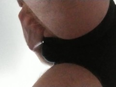 Jerking off above the camera in black briefs