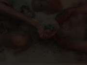 Preview 3 of Two hairy guys caress each other in a bubble bath, do feet massage, piss and cum from handjob