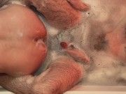 Preview 6 of Two hairy guys caress each other in a bubble bath, do feet massage, piss and cum from handjob