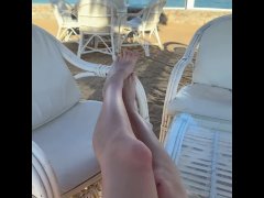 giantes worship big toes big legs  in beach outdoor