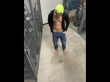 Piss and cumming in storage room