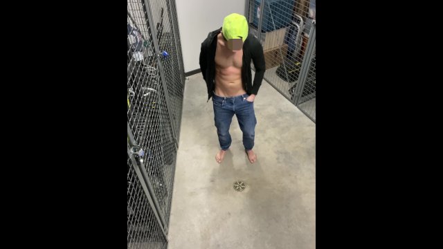Piss and cumming in storage room