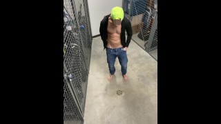 Piss and cumming in storage room
