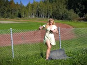 Preview 3 of Hot blonde Nordic milf masturbating by the sports track