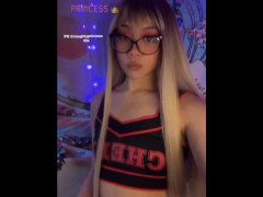 Naughty cheerleader shows off her ass and red panties