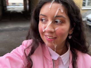 Fucked and went to College with Cum on her Face - Cumwalk
