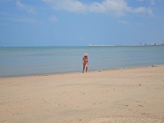 Hot wife PEE n FLASHING on PUBLIC BEACH