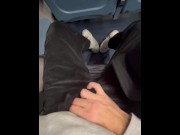 Preview 3 of Risky jerk off on a public train, huge cumshot