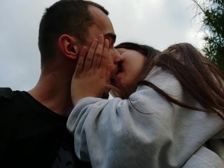 Kissing with Beautiful Girlfriend in the Park