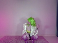 Naughty Jennifer wears PVC hotpants & fishnets