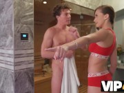 Preview 3 of VIP4K. Naked dude entered meets chick with stunning body in her sauna