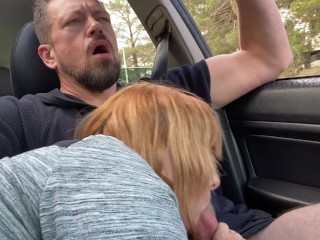 Jerking him off and Sucking Big Cock while Driving with Jamie Stone