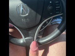 Cum shot on steering wheel
