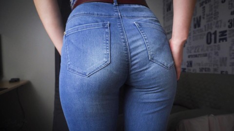 Blue Jeans Ass Tease In Full Back Panties