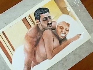 Erotic Art Or Drawing Of Sexy Indian Woman enjoying First Night with Husband