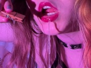 Preview 5 of clamped tongue turns spit slut into a drool factory