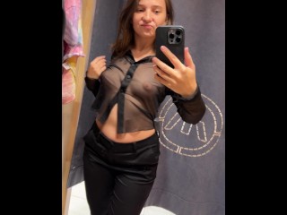 Trying on see through shirt in public!