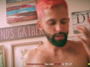 Preview 1 of FREE FULL VIDEO Big Uncut Cock Latino Tests HoneyPlayBox Kai2 Automatic Masturbator Intense Cumshot