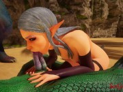 Preview 2 of Pretty elf fucks two Corbacs so they can give her a double penetration and squirt