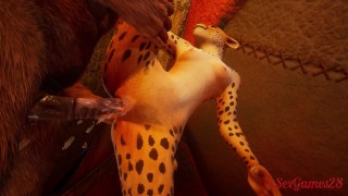 Luipaardmeisje neukt monsterlul in harige seks uit het wilde leven