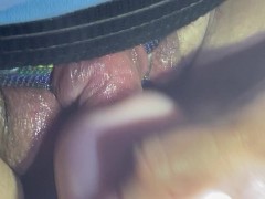 Trans man FtM strokes his big clit cock