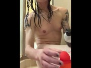 Preview 3 of Sissy Femboy Playing with a Rainbow Dildo