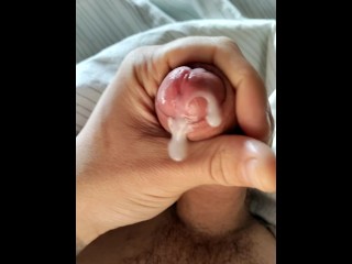 Woke up horny, decided to jerk off my creamy wet cock, and cum gently. Video