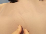 Preview 3 of A sports girl seriously masturbates outdoors. Mucus drips from the orgasmic pussy.