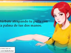 JOI hentai, traviesa en la piscina. Voz española.