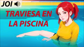 JOI hentai, traviesa en la piscina. Voz española.