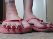 Preview 3 of Long Red Toenails Pink Flipflops