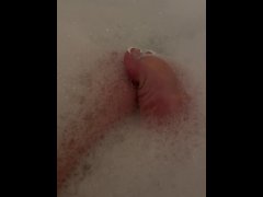 Mixed Chick with pretty feet and foot fetish shows French Tip Toes White Tip Toes in Bubbles Bath