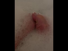 Mixed Chick with pretty feet and foot fetish shows French Tip Toes White Tip Toes in Bubbles Bath