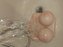 washing my new sextoy ( bouncing titties F cup) teaser short video (ASMR)