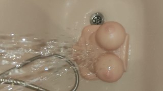 washing my new sextoy ( bouncing titties F cup) teaser short video (ASMR)