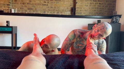 Two Submissive guys Worship my Big Feet
