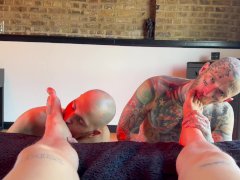 Two Submissive guys Worship my Big Feet