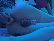 Sissy femboy's tight ass getting pounded by a dildo
