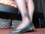 Preview 2 of Pantyhose ShoePlay Crossed Legs Ballet Flats
