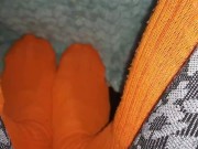 Preview 1 of Under The Blankets with Orange Socks - Sock Fetish
