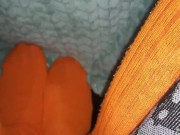 Preview 2 of Under The Blankets with Orange Socks - Sock Fetish