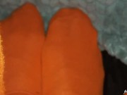 Preview 4 of Under The Blankets with Orange Socks - Sock Fetish