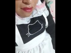 Femboy maid masturbating