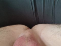 Shaved teen lazy stroking his shaved meat