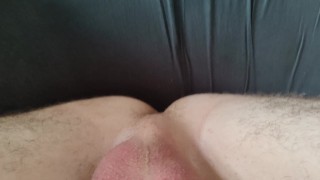Shaved teen lazy stroking his shaved meat