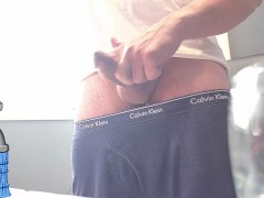 watching PORN jerkin this dick to cum fountain and grooling precum
